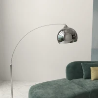 HOMCOM Booglamp, Staande Lamp, Verstelbaar, Voetschakelaar, Voet in Marmerlook, 170-180cm, Zilver/Zwart(m-8)