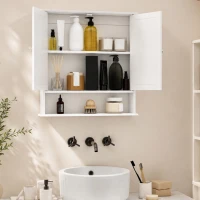 kleankin Armario de Baño con Espejo, Armario de Pared con 2 Puertas, Estante Abierto, Estante Ajustable, Mueble de Baño Colgar para Cocina, Salón, 56x13x58 cm, Blanco(m-7)