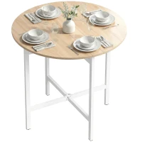 HOMCOM Klappbarer Esstisch, 80 cm Runder Klapptisch mit Stahlrahmen, Platz für 2-4 Personen, Naturholz-Optik(m-10)