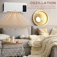 HOMCOM Elektrische verwarming, wandmontage, zwenkfunctie, 2 modi, timer, LED-display, Wit(m-7)