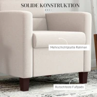 HOMCOM Polsterfauteuil in Linnenlook, Schuim, Zitkussen, Houten Frame, Crème(m-6)