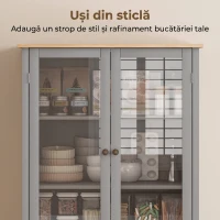 HOMCOM Dulap Cămară cu 5 Niveluri și Sertar Central, din MDF și PAL, 76x40x182,5 cm, Gri(m-4)