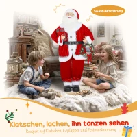 HOMCOM Kerstman, Kerstdecoratie, 120 cm, buigbare armen, met cadeau & kerstkrans, geluidsactivatie, Rood(m-5)