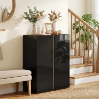 HOMCOM Schuhschrank mit leiser Sicherheitsöffnung, 6 Ebenen, grifflose Design, Hochglanz Schwarz(m-9)