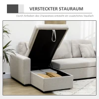 HOMCOM Slaapbank Hoekbank met Bedfunctie, inclusief 2-Zits Sofa, Eenpersoonsbed, L-vorm met Opbergruimte, 2 Kussens Crèmewit(m-7)