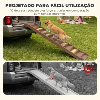 PawHut Rampa Dobrável para Cães 154 cm para Carro e Cama com 10 Degraus Antiderrapantes, até 68 kg, Castanho(m-4)