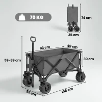 Outsunny Cărucior de grădină, sarcină maximă 70kg, cu mâner telescopic, din metal și material Oxford, 108x55 cm, gri(m-3)