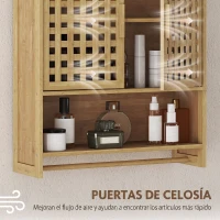 HOMCOM Armario de Baño de Pared de Bambú con 2 Puertas de Celosía Estante Abierto y Estante Ajustable Natural(m-7)