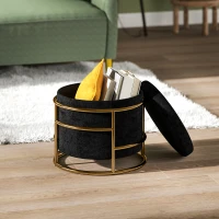 HOMCOM Opberghocker, gepolsterde voetenbank, metalen frame, verguld, Zwart(m-9)