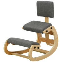 HOMCOM Scaun Ergonomic pentru Genunchi cu Spatar, Balansoar, Postural, In si Lemn Mesteacan, Gri(m-12)