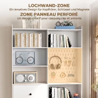 HOMCOM Estante para Livros Alta e Estreita com Painel Perfurado 2 Gavetas e 8 Compartimentos 120x30x200 cm Branco(m-5)