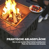 Outsunny Feuerschale aus Stahl Feuerstelle mit Funkenschutz Schürhaken für Outdoor Camping 67x67x47cm Schwarz(m-5)