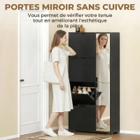 HOMCOM Meuble à chaussures 16 paires armoire à chaussures 4 tiroirs rabattables 2 portes en miroir étagères réglables noir(m-4)