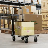 HOMCOM Opvouwbare handwagen, 150 kg draagvermogen, uitbreidbaar platform, in hoogte verstelbare handgreep, voor kratten, metaal, zwart(m-2)