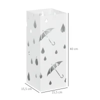 HOMCOM Paraplustandaard, 4 Haken, Wateropvangbak, Staal, Wit(m-3)