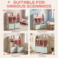 AIYAPLAY Meuble rangement enfant, bibliothèque enfants avec étagères ouvertes et 2 tiroirs en tissu, MDF, rose(m-8)