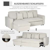 HOMCOM Slaapbank Hoekbank met Bedfunctie, inclusief 2-Zits Sofa, Eenpersoonsbed, L-vorm met Opbergruimte, 2 Kussens Crèmewit(m-4)