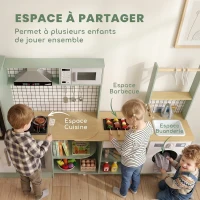 AIYAPLAY Cuisine Enfant Jouet d'Imitation, Micro-Ondes, Four, Plateau Rotatif sur Roulettes, 160x32x97,5cm, Vert Clair(m-6)