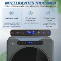 HOMCOM Wasdroger, 6 programma's, 40-60℃, 3 kg capaciteit, compact, touch-bediening, Grijs(m-4)