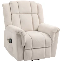 HOMCOM Powerlift Stoel, Massagstoel met Verwarmingsfunctie, Gepolsterde Stoel met Voetsteun, Zijvak, Stoffen Bekleding, Beige(m-10)