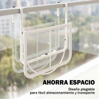 Outsunny Mesa Colgante de Balcón con Brazo Regulable y Altura Ajustable en 3 Posiciones Marco Metálico 60x56x50 cm Blanco(m-5)