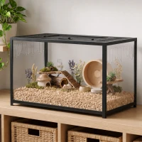 PawHut Cage Hamster en Acrylique et Métal avec Base Profonde, Couvercle Ouvrant, Aérations Latérales, 80x45x50,5cm, Noir(m-17)