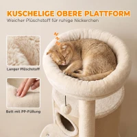 PawHut Drapak z 2-poziomową kryjówką, słupami sizalowymi, platformą, matą sizalową i pomponem, dla kotów do 5 kg(m-7)