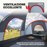 Outsunny Tenda da Campeggio 5 Posti Idrorepellente con Protezione UV, Pali in Fibra di Vetro, 4.55x2.2x1.8 m, Grigia(m-6)