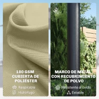 Outsunny Sombrilla Doble de Jardín 4x2 m con 36 Luces LED UPF50+ Manivela 12 Varillas  Resistente al Agua Beige(m-7)