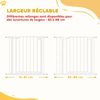 PawHut Barrière de Sécurité pour Chiens et Bébés 76 à 88 cm avec Extension, Fixation par Pression sans Perçage, 76 à 88 cm, Blanc(m-4)