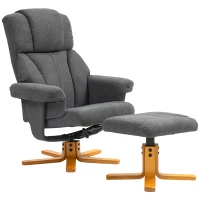 HOMCOM Verstelbare Fauteuil met Voetenbankje met Hoge Rugleuning en Houten Frame voor Woonkamer, Slaapkamer, Donkergrijs(m-10)