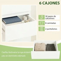 HOMCOM Cómoda de Dormitorio con 6 Cajones Estrecha Sinfonier Ahorro Espacio 40x35x109 cm Blanco Brillo(m-5)