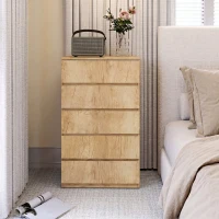 HOMCOM Cómoda 5 Cajones para Dormitorio Moderna Diseño sin Tiradores para Comedor Entrada 60x39x100 cm Madera Natural(m-7)