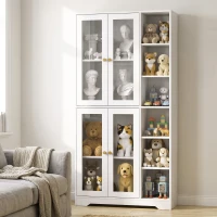 HOMCOM Buffet haut cuisine, vaisselier vitrine avec 4 portes à fermeture douce en verre trempé, 90x35x172cm, blanc(m-2)