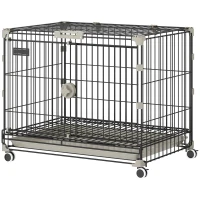 PawHut Cage pour Chien, Plateau Amovible, Roues avec Freins, Toit Ouvrant Verrouillable, 60,5x45,5x54,5cm, Noir(m-13)