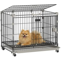 PawHut Cage pour Chien, Plateau Amovible, Roues avec Freins, Toit Ouvrant Verrouillable, 60,5x45,5x54,5cm, Noir(m-12)