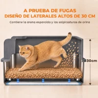 PawHut Arenero para Gatos de Acero Inoxidable L con Bandeja de Tamizado Borde Alto Pala y 10 Empapadores Gris Oscuro(m-7)