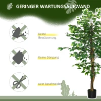 HOMCOM Ficusbboom Kunstplant, levensecht, 150 cm hoog, met Pot, Groen(m-5)