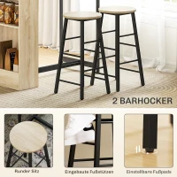 HOMCOM 3-delige Bartafelset, 1 Counter, 2 Stoelen, met Opbergruimte en Voetsteunen, Ruimtebesparend, Lichtbruin+Zwart(m-5)