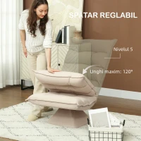 HOMCOM Fotoliu Relax Rotativ 360° cu Spătar Reglabil în 5 Poziții în Material Textil cu Aspect de In, Bej(m-4)