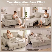 HOMCOM Canapé Convertible 2 Places 4 en 1, Canapé-Lit d'Angle en Chenille 167cm, Dossier Réglable, Assise Large, Marron(m-4)
