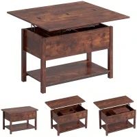 HOMCOM Table basse relevable et extensible table de salon avec compartiment caché étagère ouverte 100x45x50,5cm brun rustique(m-11)