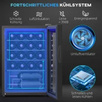 HOMCOM Kleine wijnkoelkast, mini-koelkast voor 20 flessen, 53 liter capaciteit, met glazen deur, LED-verlichting, zwart(m-4)