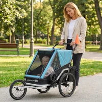 AIYAPLAY Fahrradanhänger für Kinder, 2-Sitzer, 2-in-1 faltbarer Kinderfahrradanhänger mit verstellbarem Sitz und Gurten, Blau(m-9)