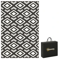 Outsunny Outdoor Teppich robuster Wetterfest Outdoorteppich mit Tragtasche, faltbar Carpet Boho-Style 182 x 274 cm Schwarz+Weiß(m-12)