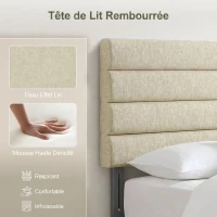HOMCOM Tête de Lit Capitonnée, Hauteur Ajustable en 3 Niveaux avec Pieds en Métal pour Chambre, 140 x 10 x 106/116/126 cm Beige(m-6)