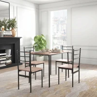 HOMCOM Set din 5 Piese cu Masă de Bucătărie Dreptunghiulară și 4 Scaune Moderne din MDF și Oțel, 110x70x75 cm , Maro(m-7)