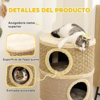 PawHut Barril Rascador para Gatos de 3 Niveles Altura 79 cm Tonel de Escalada con Cama Cubierto de Sisal Caqui y Café(m-5)
