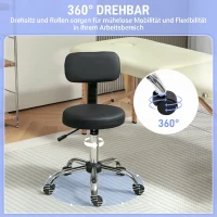 HOMCOM Rollhocker Höhenverstellbarer Drehhocker mit Lehne, Drehbarer Arbeitshocker Kunstleder Schwarz 46 x 51 x 78-93 cm(m-5)