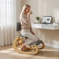 HOMCOM Sedia Ergonomica Inginocchiata in Tessuto Effetto Lino e Compensato di Betulla, Grigio(m-2)
